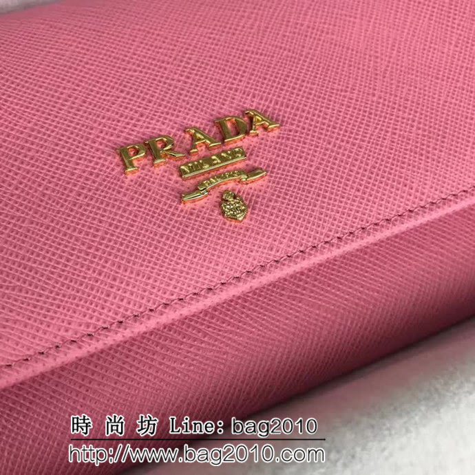 PRADA普拉達 經典爆款 頂級原單十字紋牛皮 女士翻蓋錢夾 配鏈條 1MH132 DD1412